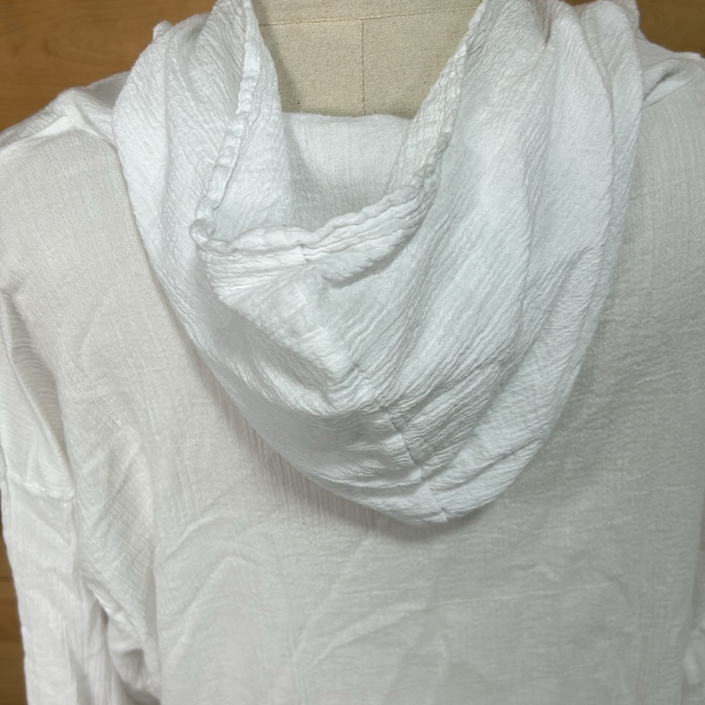 Bryn Walker white cotton gauze hoodie hooded hoody tunic top swim cover XL - Picture 7 of 13